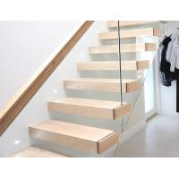 China Wooden Tread Railing Building Floating Stairs , Floating Glass Staircase With Top Handrail on sale