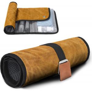 Waxed Canvas Water-Resistant Compact Bathroom Roll Organizer Custom Travel Bag for Hygiene Shaving kit  Gifts for men