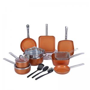 Oven safe Orange Aluminum Cookware Set With Silicone Grip