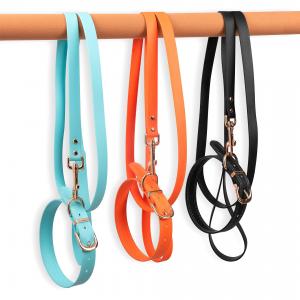 Silicone Imitation Leather Dog Collar And Leash Set Custom Waterproof Durable Adjustable