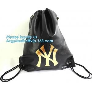 Custom Name Stamping PU Leather Drawstring Bag With Handle Waterproof Promotional Black Drawstring Bag Promotional Detai