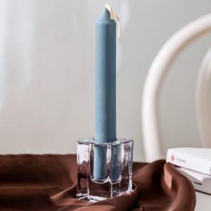 Mini Square Glass Taper Candle Holder Crystal Clear 4 X 4 X 6cm