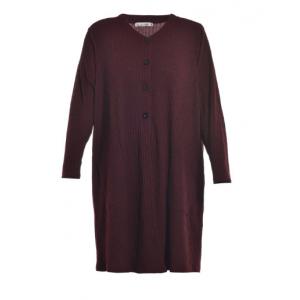 Claret Color Long Sleeve Midi Dress Plus Size For Women In Daily Wear