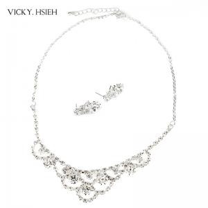 China VICKY.HSIEH Silver Tone Wedding Bridal Crystal Rhinestone Princess Necklace Earring Set supplier