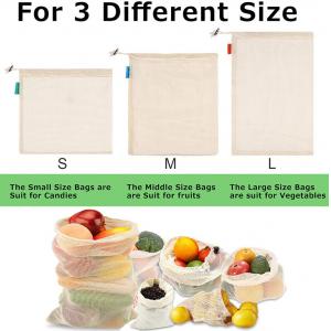BSCI GOTS Organic Cotton Drawstring Bags Mesh SMETA For Fruit Vegetable