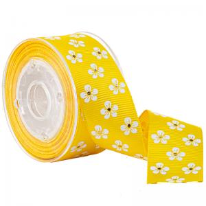 White & Gold Flower Custom Printed Grosgrain Ribbon For Cosmetic Packaging