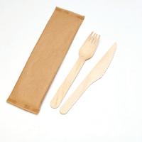 China Paper Wraped Premium Disposable Wooden Cutlery Set With Customized Logo on sale