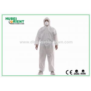 China Durable Cleanroom SMS Disposable Hooded Coveralls 50gsm Zipper Front supplier