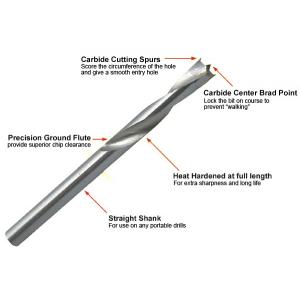Brad Point Wood Drill Bits , Tungsten Carbide Tipped Drill Bits For Woodworking