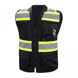 China Mesh Design Black Reflective Safety Vests With Zipper Closure Option supplier