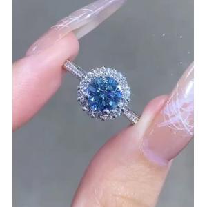 lab created Blue Round Cut Engagement Ring Man Made Diamond Rings IGI Certified