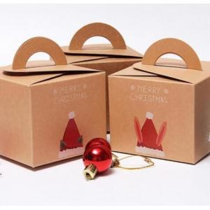 Recycling Brown Kraft Christmas Paper Box Gift Packaging Box With Handle