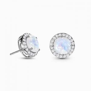China 925 Sterling Silver Natural Moonstone Jewelry Faceted Blue Moonstone Double Halo Stud Earrings supplier