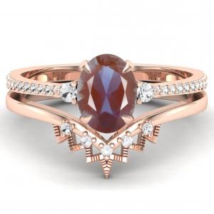 925 Sterling Silver CZ Dainty Jewelry Alexandrite Ring Set Alexandrite Wedding Rings