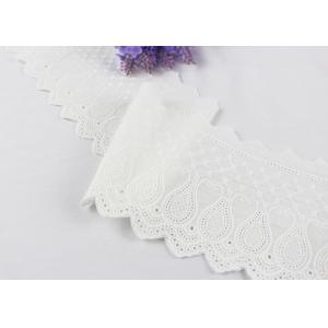 China White Flat Embroidered Cotton Lace Ribbon Flower Pattern For Winter Dress 12.5 cm Width supplier