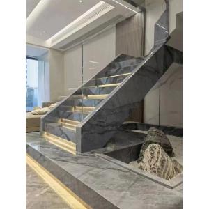 Chinese Volkas Greey Marble Stone Tiles With Black Veins Beveled Edge  For Stair Step