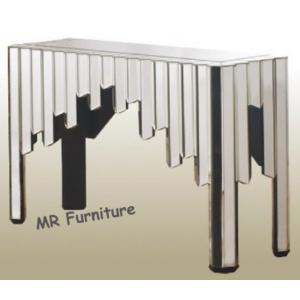 Comb Design Mirrored Console Table For Living Room Glass Mirror Finish