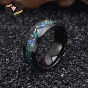 China L'anneau de mariage en carbure de tungstène noir à dôme pour homme 8 mm avec incrustation d'opale Galaxy supplier