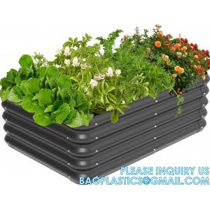 Planter Boxs, Garden Boxes, Galvanized Steel Raised Garden Bed Kit Planter Raised Box With Safety Rubber Edging Strip