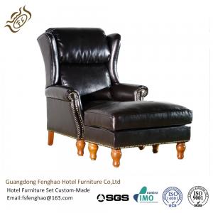 China Black Leather Lounge Chair With Ottoman Wood / Metal Frame Wingback supplier