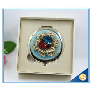 Shinny Gifts Luxury Crystal Cosmetic mirror Round Shape Metal Pocket Mirror