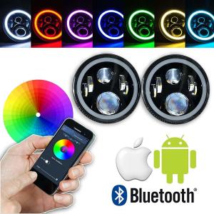 China 7 Inch Round RGB LED Headlights Bluetooth Phone APP Control High Low Beam wholesale