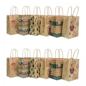 Christmas Hang Tag Printed Kraft Paper Bags With Handles 60g/Pcs