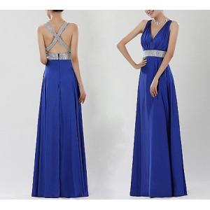 青い背部が開いたイブニング・ドレス、女性のための形式的なイブニング・ドレス