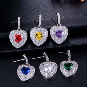 Fashion Lady Heart Shape Earrings Red CZ Stone Earrings jewelry earrings necklace jewelry set