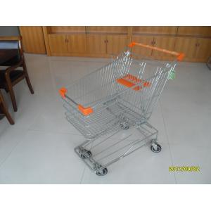 China Asian Type 100L Wire Shopping Trolley / Grocery Shopping Cart With Orange Beby Seat supplier