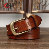 China Business Genuine Leather Belt With Zinc Alloy Buckle 100cm Length Brown on sale