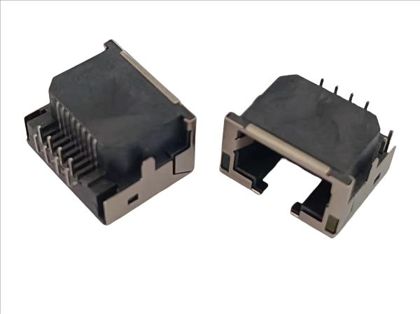 Perfil baixo portuário da montagem do PWB do conector RJ45 do ângulo 8P8C direito o único ultra com diodo emissor de luz alinhou