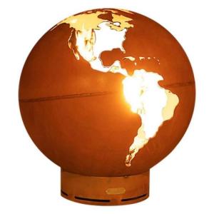 36 Inch Laser Cutting Earth Globe Corten Steel Wood Burning Outdoor Fire Sphere