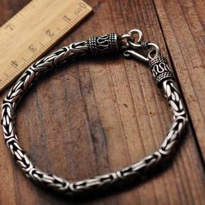 Men and Women Retro Vintage Sterling Silver Byzantine Chain Link Bracelet (XH048542)