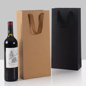 Cmyk Printed Paper Carrier Bags 11*35*9cm Kraft Wine Bottle Bags