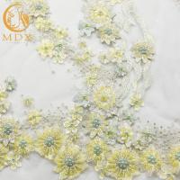China Nice 3D Flowers Light Yellow Lace Fabric 140cm Width Types Of Bridal Lace on sale