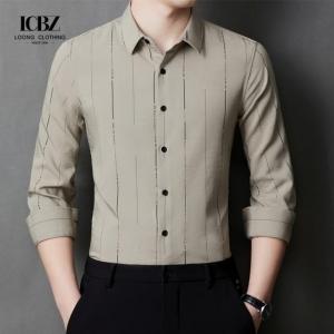 5000 2023 Spring End Men's Business Casual Middle-Aged Slim Iron-Free Striped Ice Silk Shirt