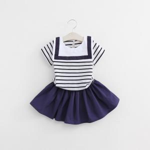 2016 Kid Girl Clothes Navy Style Clothing Set 2pcs Summer Top + Fashion Skirt