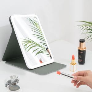 Trendy Led PU Leather IPad Makeup Mirror Standing Led Lighted Mirror Portable For Travel