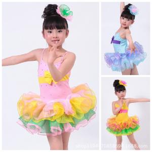 China Children's veil Latin performance sequins dance costume Girls dancing princess dress suit supplier