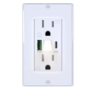 China México Instalación fácil Receptor USB de 125V 15A con luz nocturna PD3.0 Cargador rápido supplier