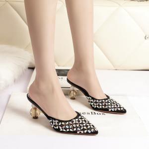 6111-1 Korean fashion pointed shallow mouth high heels sexy thin rhinestone sandals net celebrity party sandals women's