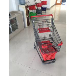 China Grey Powder Coating Grocery Trolley Cart , Large Capacity Shopping Trolley 4 Inch PU Casters wholesale