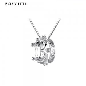 China 6.3in 3 Gram Sterling Silver Jewelry Necklaces 5A Cubic Zircon Crown Pendant Necklace supplier