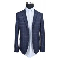 China Business Tailored Mens Fashion Blazer Jacket Slim Fit Thin Fabric Navy Check Half Lining on sale