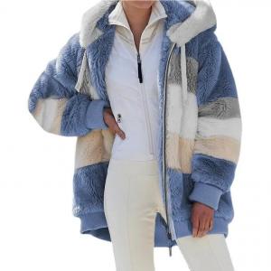                  Winter Warm Women&prime;s Jacket Plush Patchwork Zipper Women&prime;s Coats Casual Hooded Loose Jacket for Women             