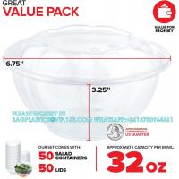 China 32oz Clear Plastic Salad Bowls With Lids Disposable (50 Pack) Medium Takeout Container With Snap On Lid For Fruit on sale