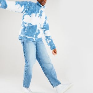 Custom Tie Dye Oversized Fleece Jacket for Men Winter Sherpa Jacket with Stand Collar