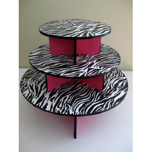 3 Tier Cardboard Cake Stand Zebra Pattern Customized Size Round Shape