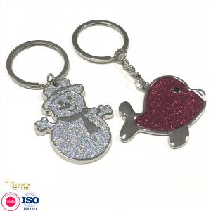Newest Custom Manufacturer Snowman Cute Gift Key Ring Silver Plated Charm Dolphin Animal Keychain with Glitter